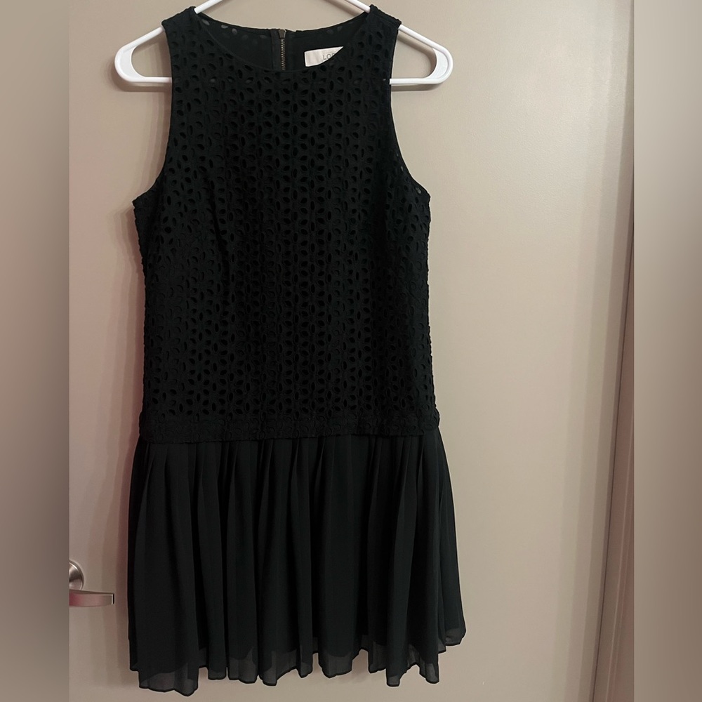 Loft Drop Waist Eyelet Bodice Pleated Dress
